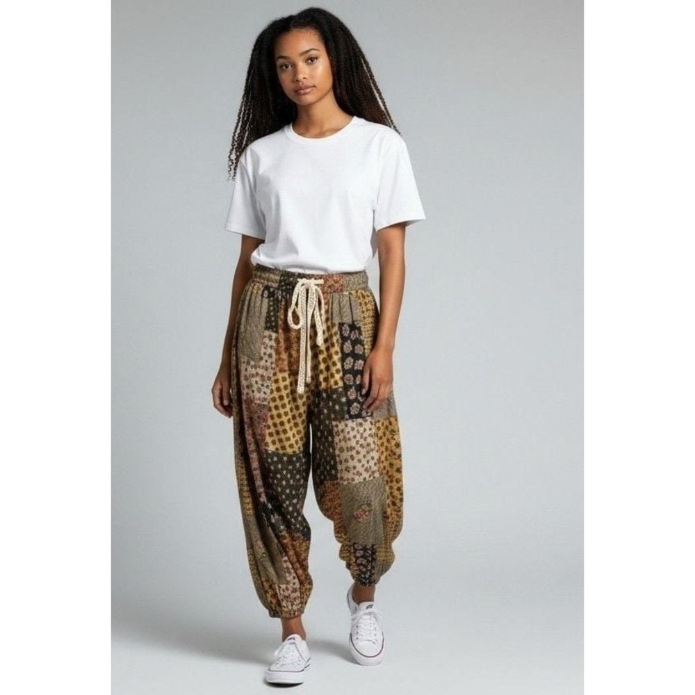 POL Patchwork Drawstring Rayon Pants YKP148 Size S
